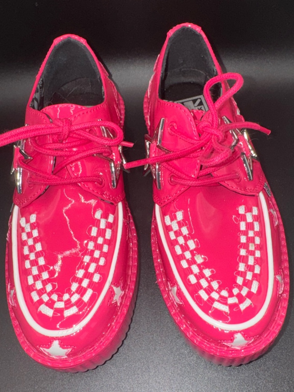 SOLD. T.U.K. Hot Pink Creepers Size 7 Patent Leather Platform - Picture 10 of 17